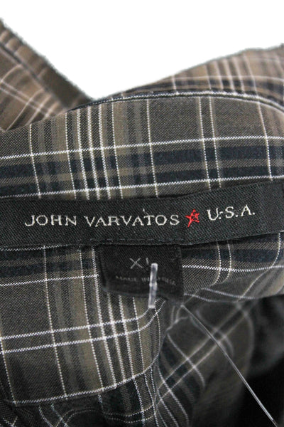 John Varvatos Star USA Mens Cotton Plaid Button Up Shirt Gray Size XL