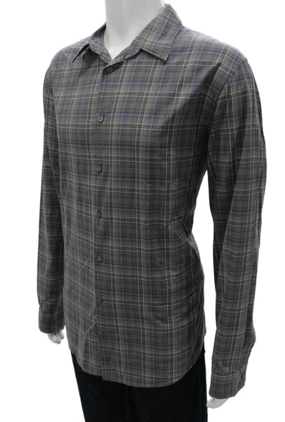John Varvatos Mens Cotton Plaid Button Up Shirt Gray Size 2XL