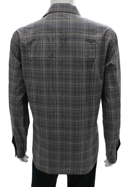 John Varvatos Mens Cotton Plaid Button Up Shirt Gray Size 2XL