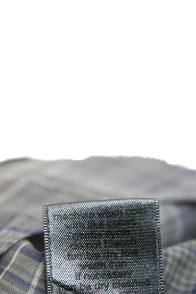 John Varvatos Mens Cotton Plaid Button Up Shirt Gray Size 2XL