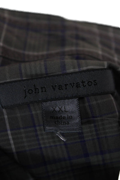 John Varvatos Mens Cotton Plaid Button Up Shirt Gray Size 2XL