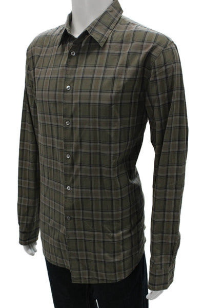 John Varvatos Mens Cotton Plaid Button Up Shirt Taupe Size 2XL
