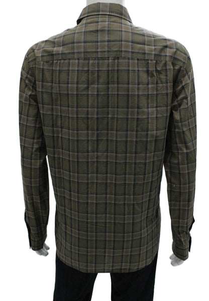John Varvatos Mens Cotton Plaid Button Up Shirt Taupe Size 2XL