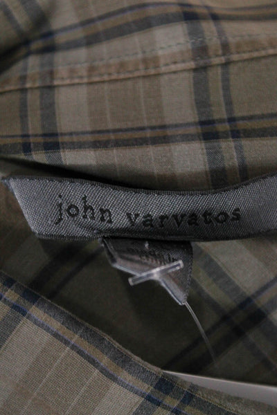 John Varvatos Mens Cotton Plaid Button Up Shirt Taupe Size 2XL