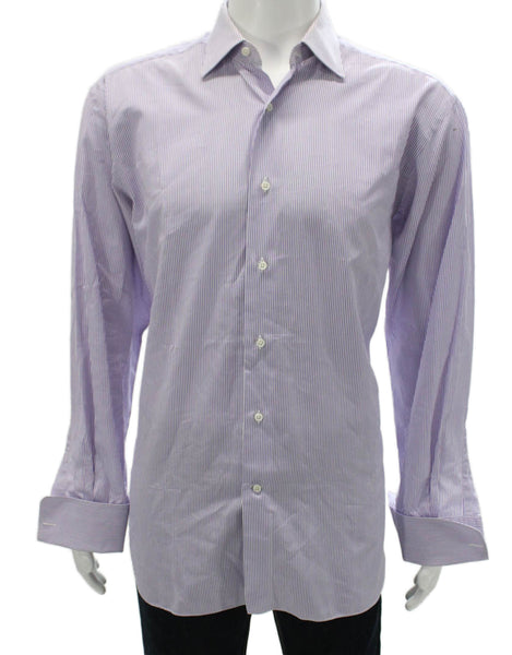Ermenegildo Zegna Mens Striped Long Sleeve Button Up Shirt Purple Size 40/16