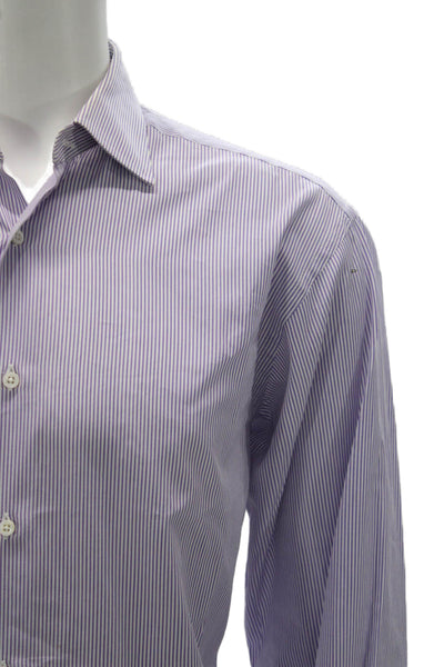 Ermenegildo Zegna Mens Striped Long Sleeve Button Up Shirt Purple Size 40/16