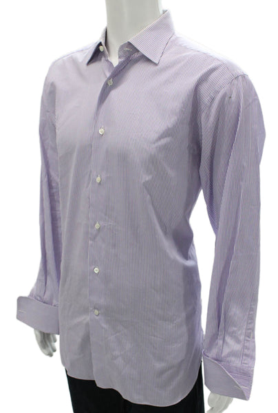 Ermenegildo Zegna Mens Striped Long Sleeve Button Up Shirt Purple Size 40/16