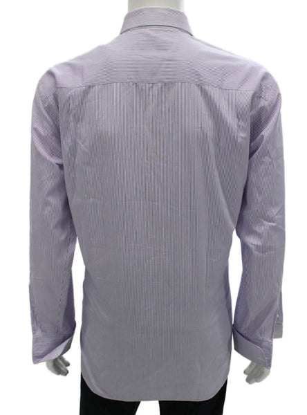 Ermenegildo Zegna Mens Striped Long Sleeve Button Up Shirt Purple Size 40/16