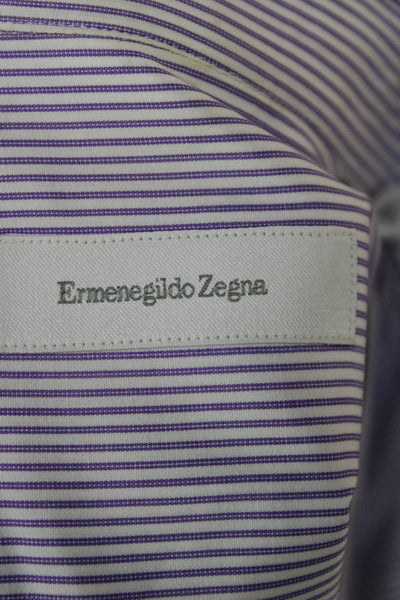 Ermenegildo Zegna Mens Striped Long Sleeve Button Up Shirt Purple Size 40/16