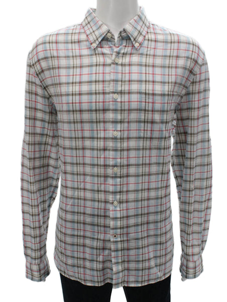John Varvatos Star USA Mens Cotton Plaid Button Up Shirt White Size XL