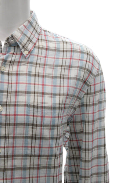 John Varvatos Star USA Mens Cotton Plaid Button Up Shirt White Size XL