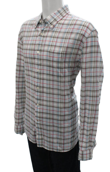 John Varvatos Star USA Mens Cotton Plaid Button Up Shirt White Size XL