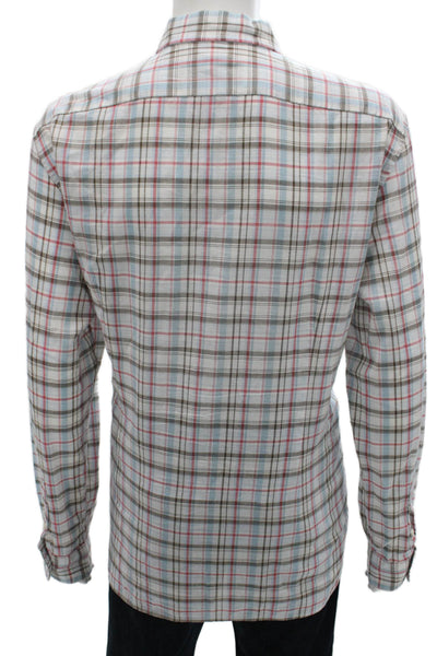 John Varvatos Star USA Mens Cotton Plaid Button Up Shirt White Size XL