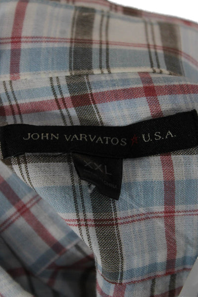 John Varvatos Star USA Mens Cotton Plaid Button Up Shirt White Size XL