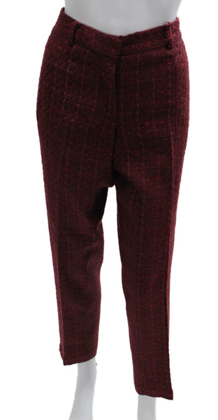 Tory Burch Women Dress Pants Red Check Acrylic Zip Size 10