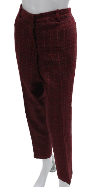 Tory Burch Women Dress Pants Red Check Acrylic Zip Size 10