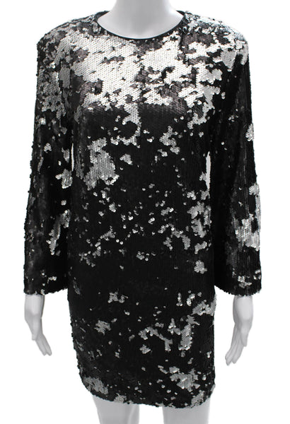 Elizabeth and James Women Shift Dress Black Long Sleeve Zip Polyester Size L