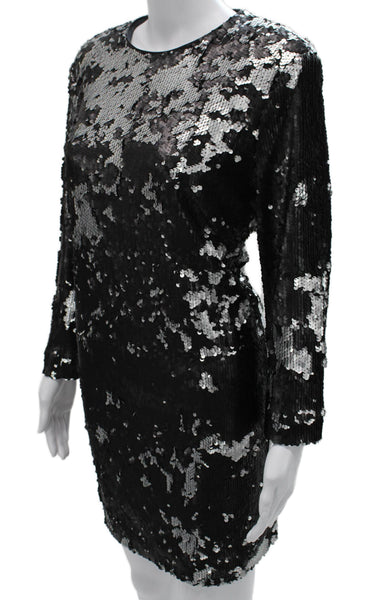 Elizabeth and James Women Shift Dress Black Long Sleeve Zip Polyester Size L