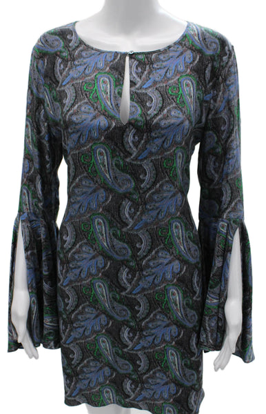 Elizabeth & James Women Shift Dress Multicolor Silk Long Sleeve Paisley Size L