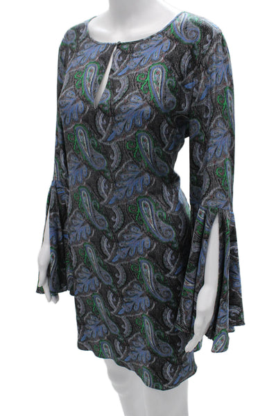 Elizabeth & James Women Shift Dress Multicolor Silk Long Sleeve Paisley Size L