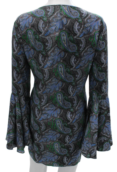 Elizabeth & James Women Shift Dress Multicolor Silk Long Sleeve Paisley Size L