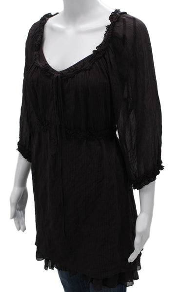 Marc By Marc Jacobs Women Silk V-Neck Tunic Black Button 3/4 Sleeve Size S
