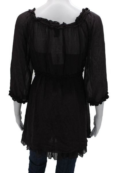 Marc By Marc Jacobs Women Silk V-Neck Tunic Black Button 3/4 Sleeve Size S
