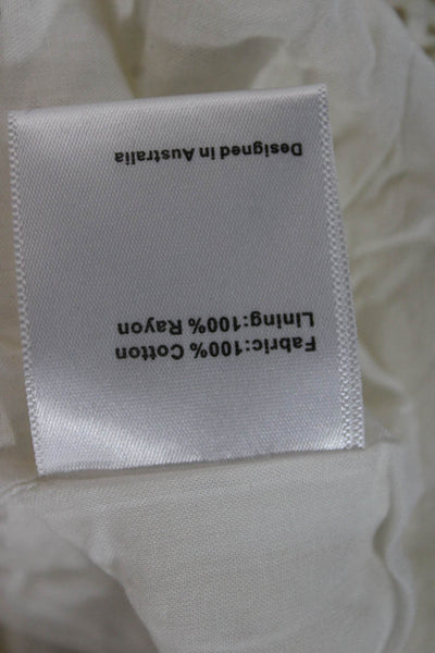 Suboo Womens Tunic Blouse White Cotton V Neck Lace Up Short Sleeve Size S