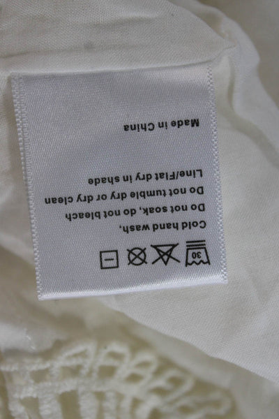 Suboo Womens Tunic Blouse White Cotton V Neck Lace Up Short Sleeve Size S