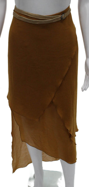 Helmut Lang Women Wrap Skirt Brown Polyester Long Size 10