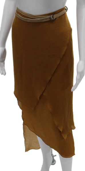 Helmut Lang Women Wrap Skirt Brown Polyester Long Size 10