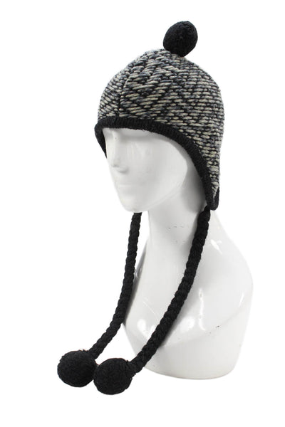 Rag & Bone Womens Wool Pom Pom Detail Knit Hat Black