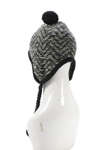 Rag & Bone Womens Wool Pom Pom Detail Knit Hat Black