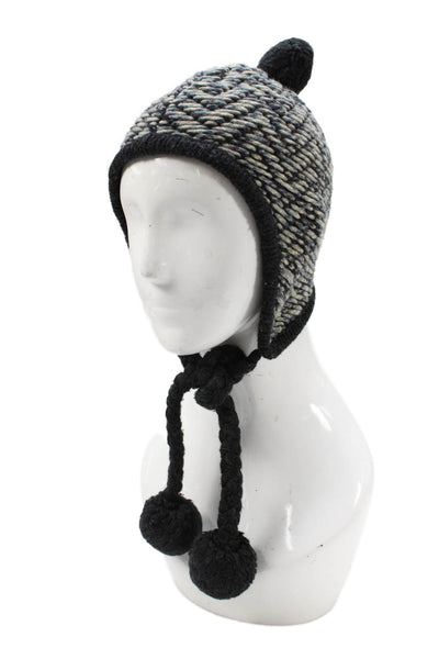 Rag & Bone Womens Wool Pom Pom Detail Knit Hat Black