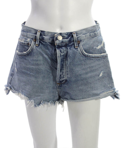 Agolde Womens Cut-Off Cotton Blue Button Shorts Size 29