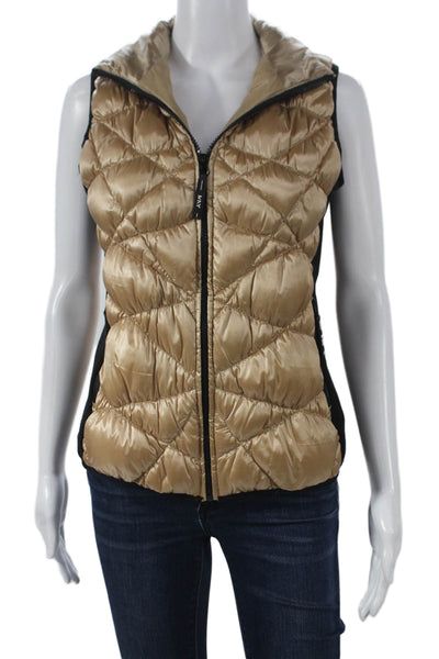 Marc New York Womens Gold Quilted Puffer Vest Zip Sleeveless Polyester Size S