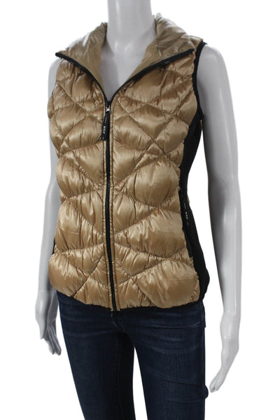 Marc New York Womens Gold Quilted Puffer Vest Zip Sleeveless Polyester Size S
