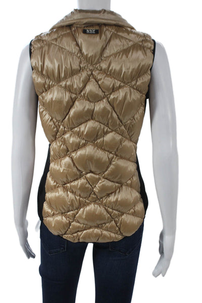 Marc New York Womens Gold Quilted Puffer Vest Zip Sleeveless Polyester Size S