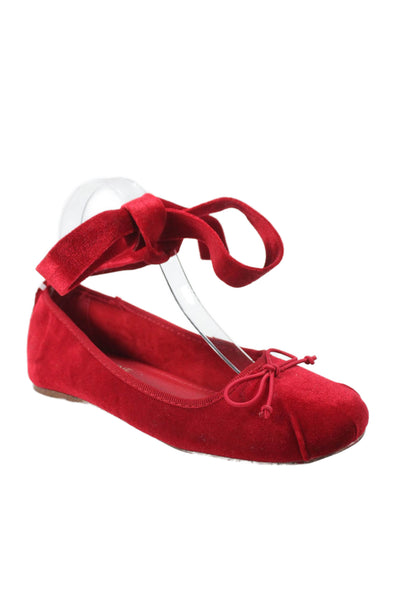 Catherine Catherine Malandrino Womens Velvet Lace Up Ballet Flats Red Size 7