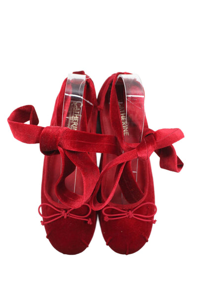 Catherine Catherine Malandrino Womens Velvet Lace Up Ballet Flats Red Size 7