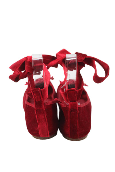Catherine Catherine Malandrino Womens Velvet Lace Up Ballet Flats Red Size 7