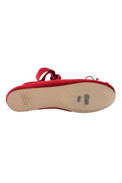 Catherine Catherine Malandrino Womens Velvet Lace Up Ballet Flats Red Size 7