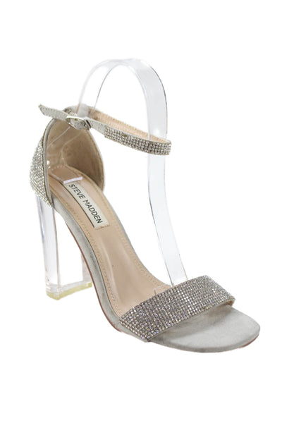 Steve Madden Womens Jeweled Ankle Strap Sandal Heels Grey Size 6