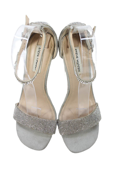Steve Madden Womens Jeweled Ankle Strap Sandal Heels Grey Size 6