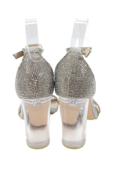 Steve Madden Womens Jeweled Ankle Strap Sandal Heels Grey Size 6