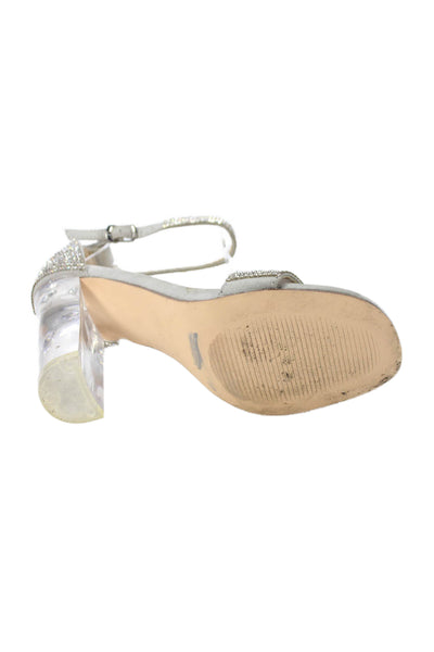 Steve Madden Womens Jeweled Ankle Strap Sandal Heels Grey Size 6