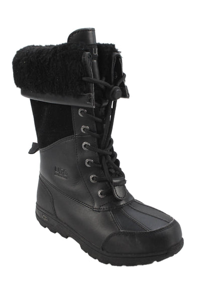 Ugg Womens Leather Waterproof Lace Up Ankle Boots Black Size 2