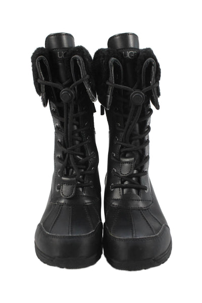 Ugg Womens Leather Waterproof Lace Up Ankle Boots Black Size 2