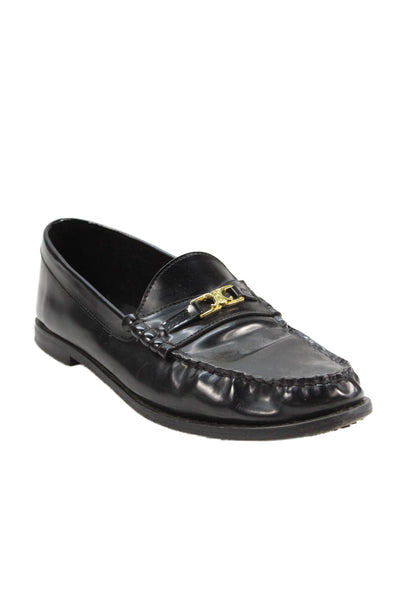 Celine Womens Leather Buckle Detail Loafers Black Size 8