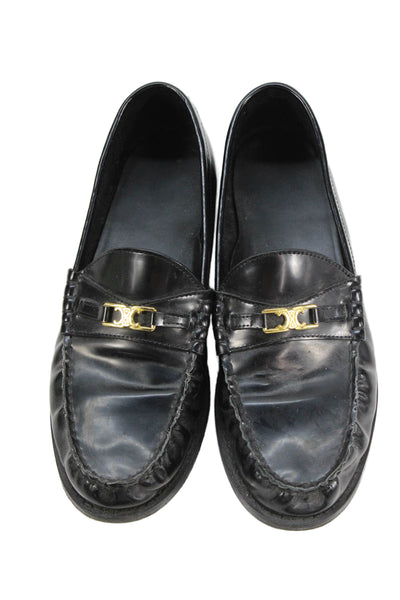 Celine Womens Leather Buckle Detail Loafers Black Size 8